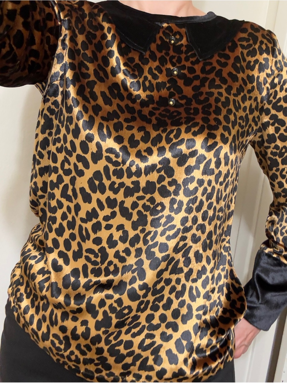 Marc by Marc Jacobs Leopard Silk Blend Blouse Peter Pan Velvet Collar 6